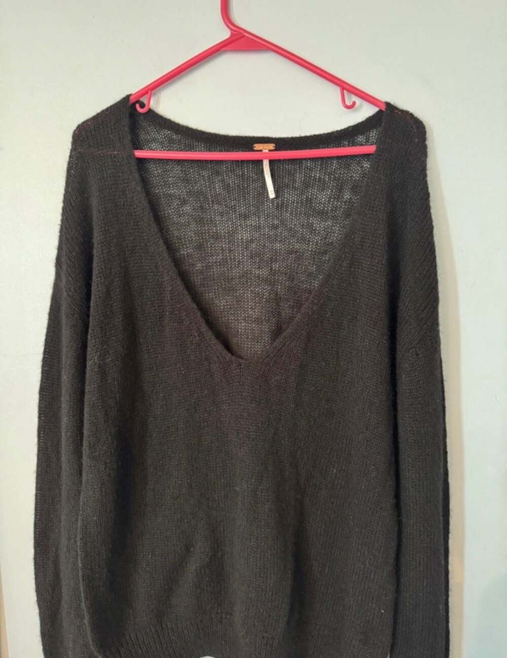 Soft Grunge Alpaca Knit Deep V Sweater | Cozy Minimalist Slouchy Goth - Picture 4 of 11